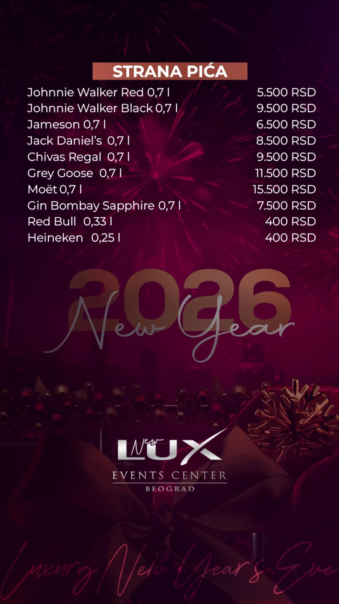 lux events center ponuda stranih pica 2026